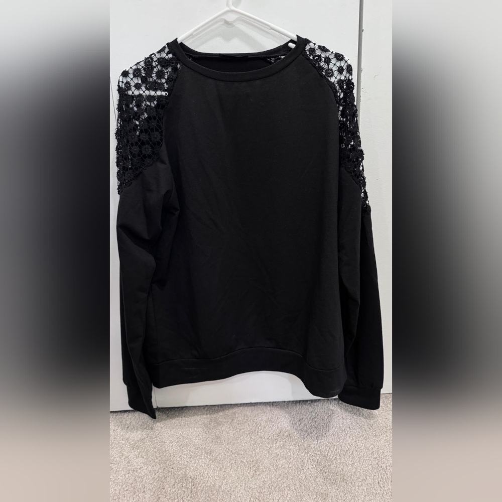 Black Lace Sleeve Women's Top